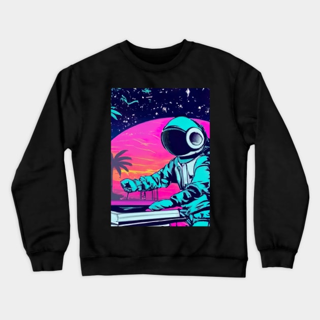 Astronaut DJ In Space Crewneck Sweatshirt by maxcode